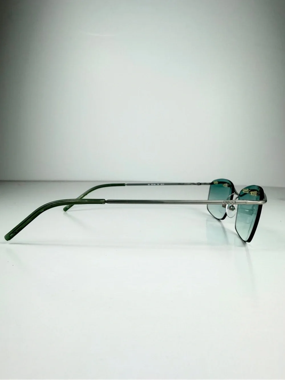 Gucci DeadStock Tom Ford Y2K Rimless Sunglasses GG 1654 T5T Teal Brow Bar Set